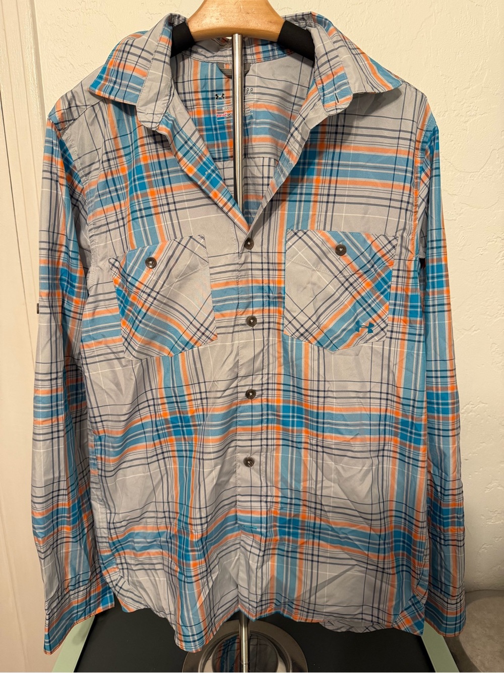 Under Armour Men's Blue & Orange Plaid Shirt Jacket